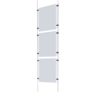 Kit d'affichage 3 A3 vertical plexiglas suspendu par câble
