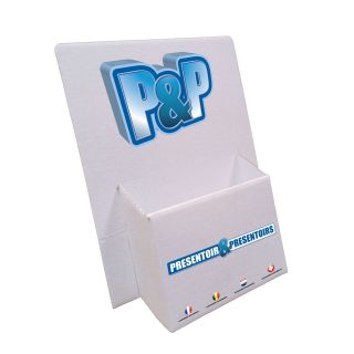Parmi la gamme carton de Présentoir & Présentoirs, Personnalisez en ligne un porte brochures A6 CRT11 pour valoriser vos documents A6 sur un comptoir, vente en ligne de porte brochures A6 CRT11 personnalisés avec tarifs dégressifs, commande en ligne avec